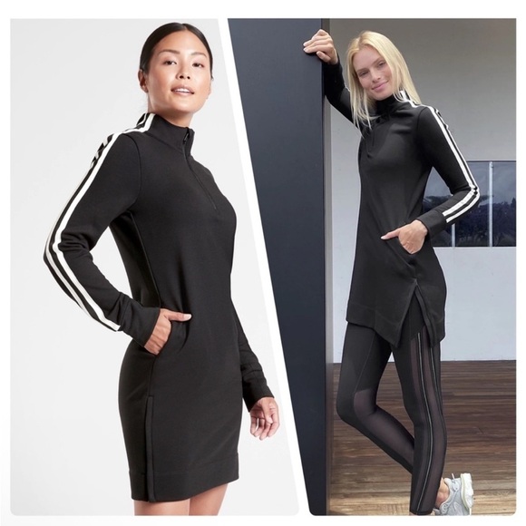 Athleta Dresses & Skirts - ATHLETA Crosstown Track Dress Black‎ white stripe size small